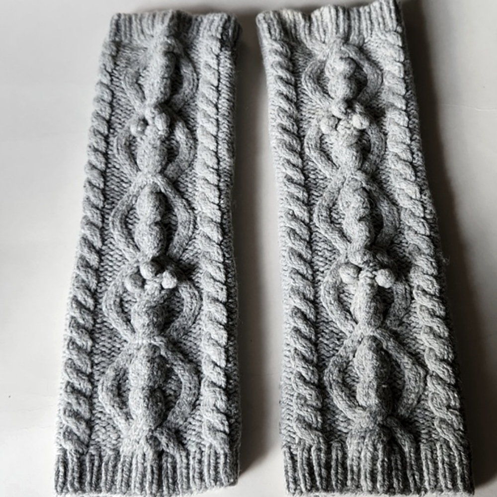 Simons Light Gray Cable Knit Leg Warmers